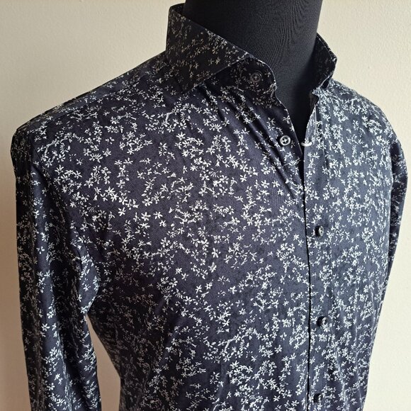 New Bruun & Stengade Men's Slim Fit Floral Button Down Navy Shirt Size 40 - Picture 3 of 16
